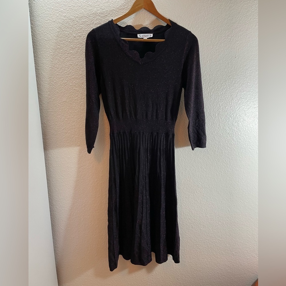 Nanette Lepore Pink sparkle on Black Pleated Dress Size S.
